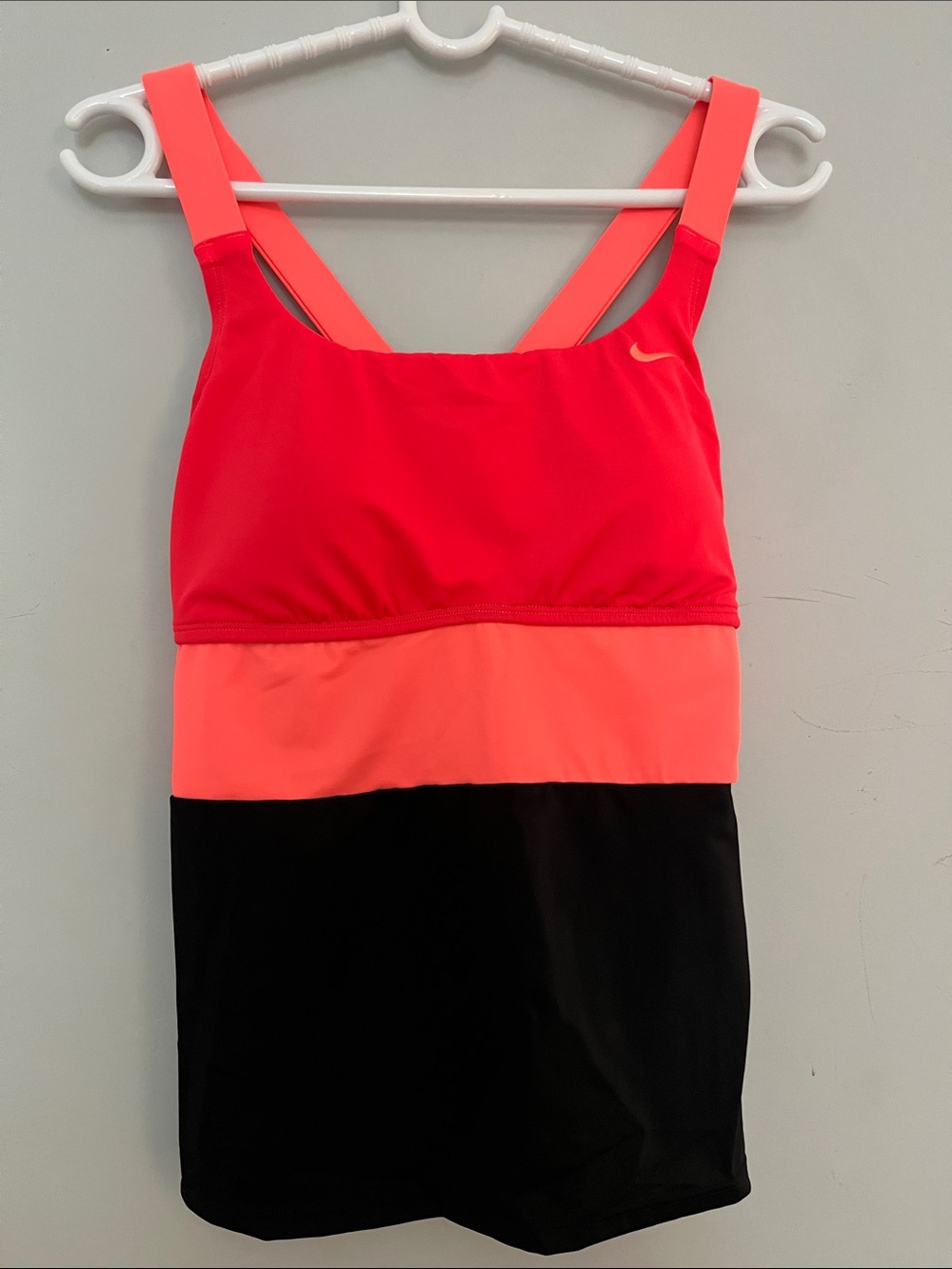 Nike women Colorblock One-Piece in Neon Pink, Coral & Black